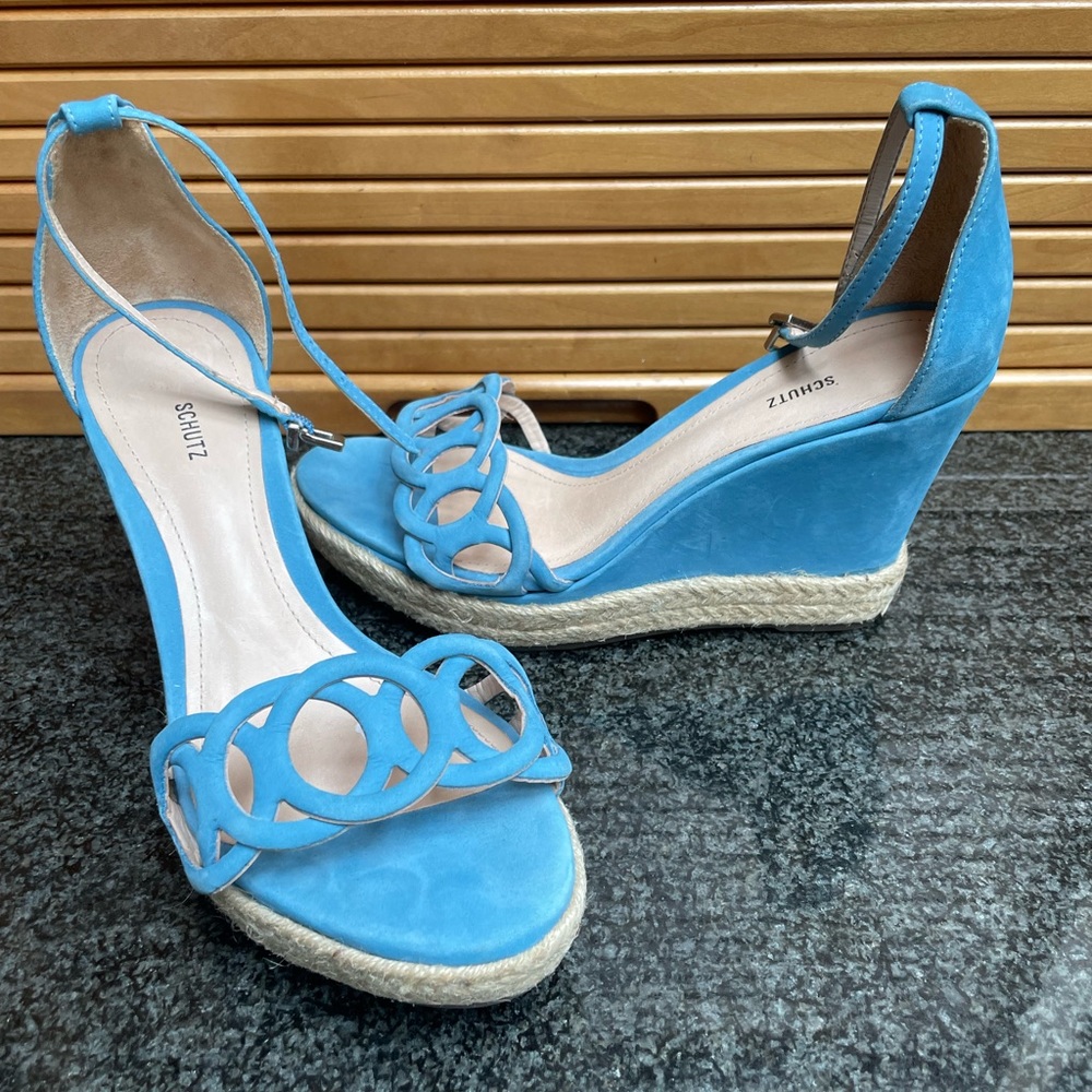 Schutz Robin Blue Suede Wedge